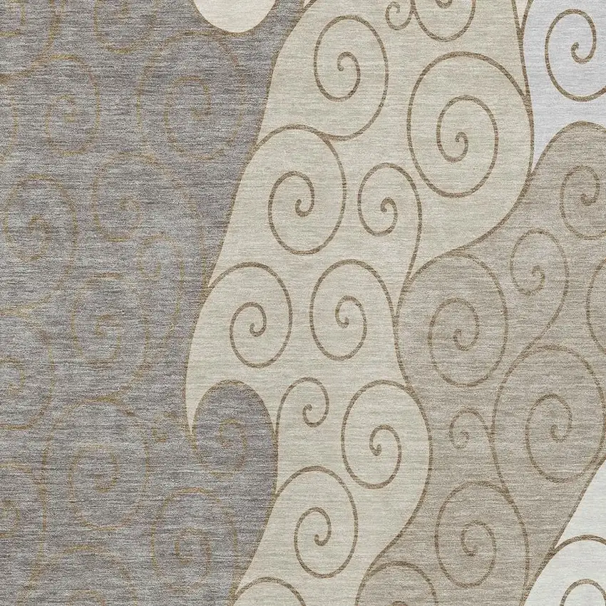 Taupe And Beige Abstract Washable Indoor Outdoor Area Rug Photo 2