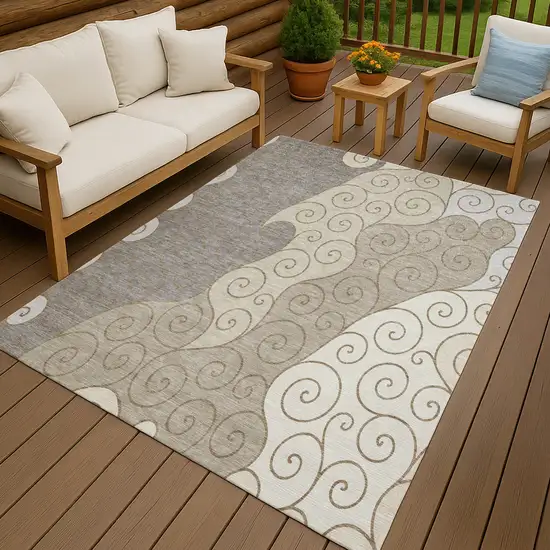 Taupe And Beige Abstract Washable Indoor Outdoor Area Rug Photo 4
