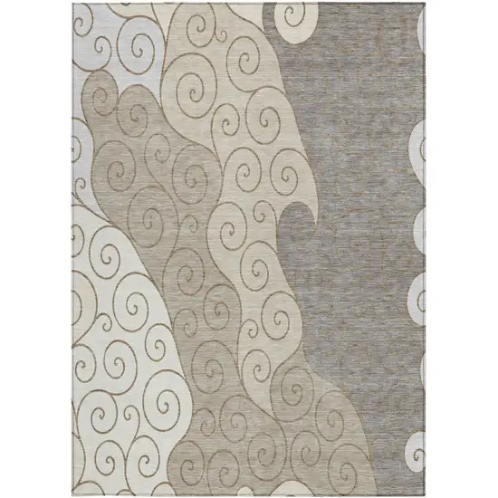 Taupe And Beige Abstract Washable Indoor Outdoor Area Rug Photo 3
