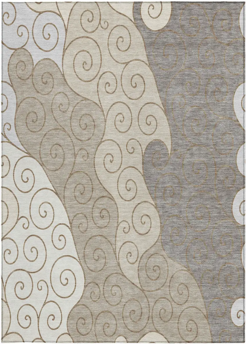 Taupe And Beige Abstract Washable Indoor Outdoor Area Rug Photo 3