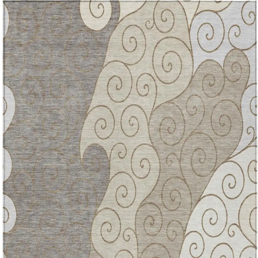 Taupe And Beige Abstract Washable Indoor Outdoor Area Rug Photo 2