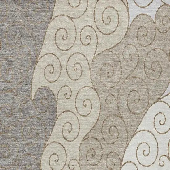 Taupe And Beige Abstract Washable Indoor Outdoor Area Rug Photo 2