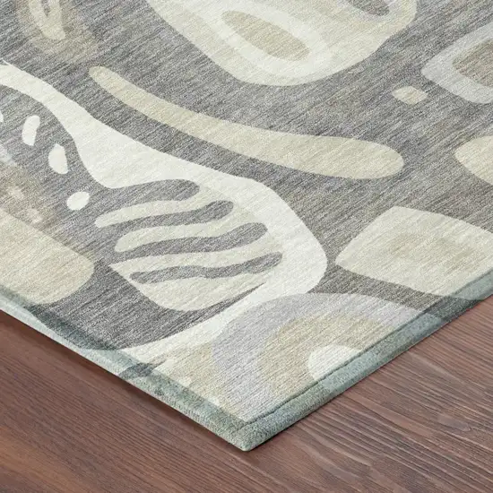 Taupe And Beige Abstract Washable Indoor Outdoor Area Rug Photo 5