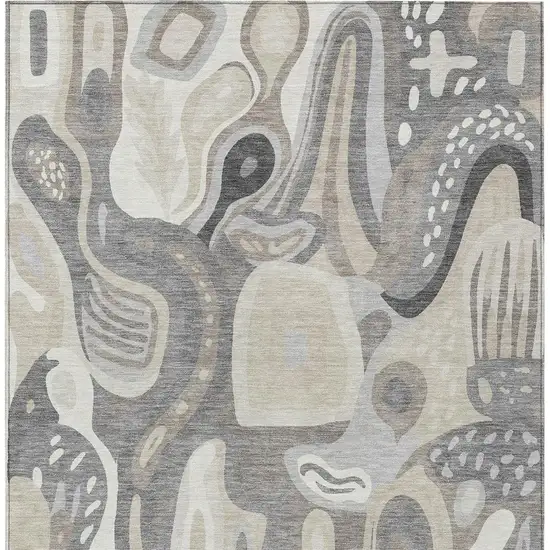 Taupe And Beige Abstract Washable Indoor Outdoor Area Rug Photo 4