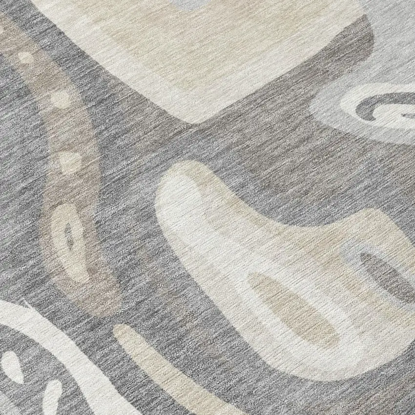 Taupe And Beige Abstract Washable Indoor Outdoor Area Rug Photo 6