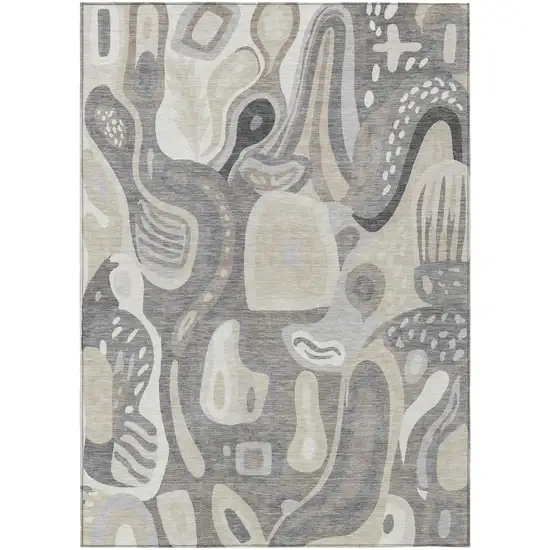 Taupe And Beige Abstract Washable Indoor Outdoor Area Rug Photo 2