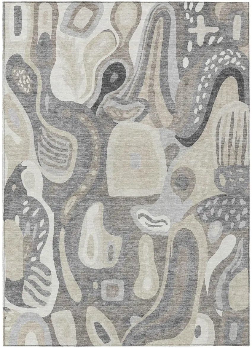 Taupe And Beige Abstract Washable Indoor Outdoor Area Rug Photo 2