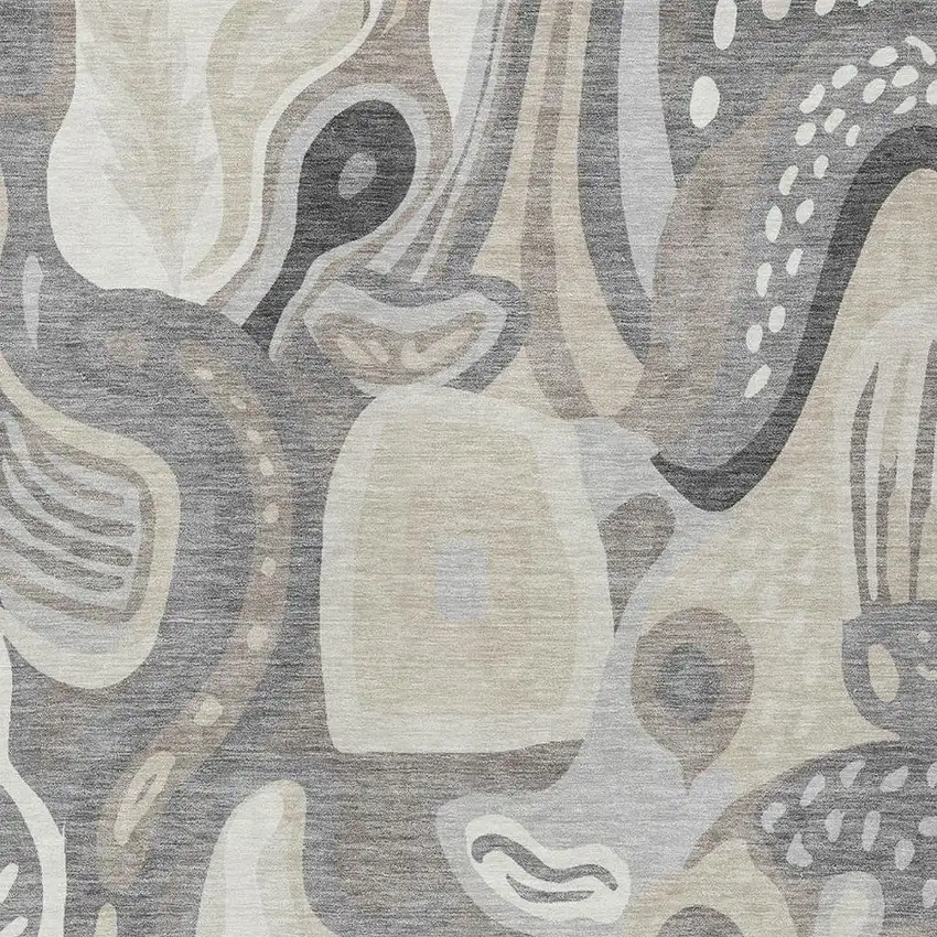 Taupe And Beige Abstract Washable Indoor Outdoor Area Rug Photo 3
