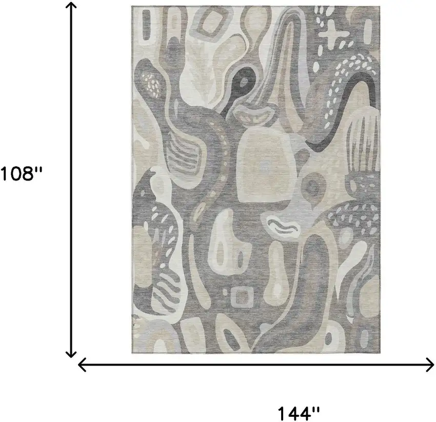 Taupe And Beige Abstract Washable Indoor Outdoor Area Rug Photo 7
