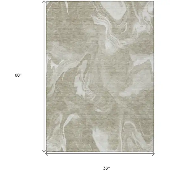 Taupe And Beige Abstract Washable Indoor Outdoor Area Rug Photo 3