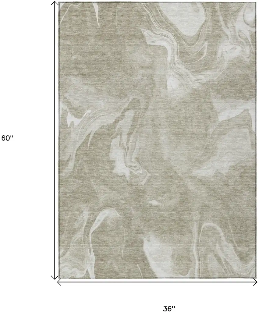 Taupe And Beige Abstract Washable Indoor Outdoor Area Rug Photo 3