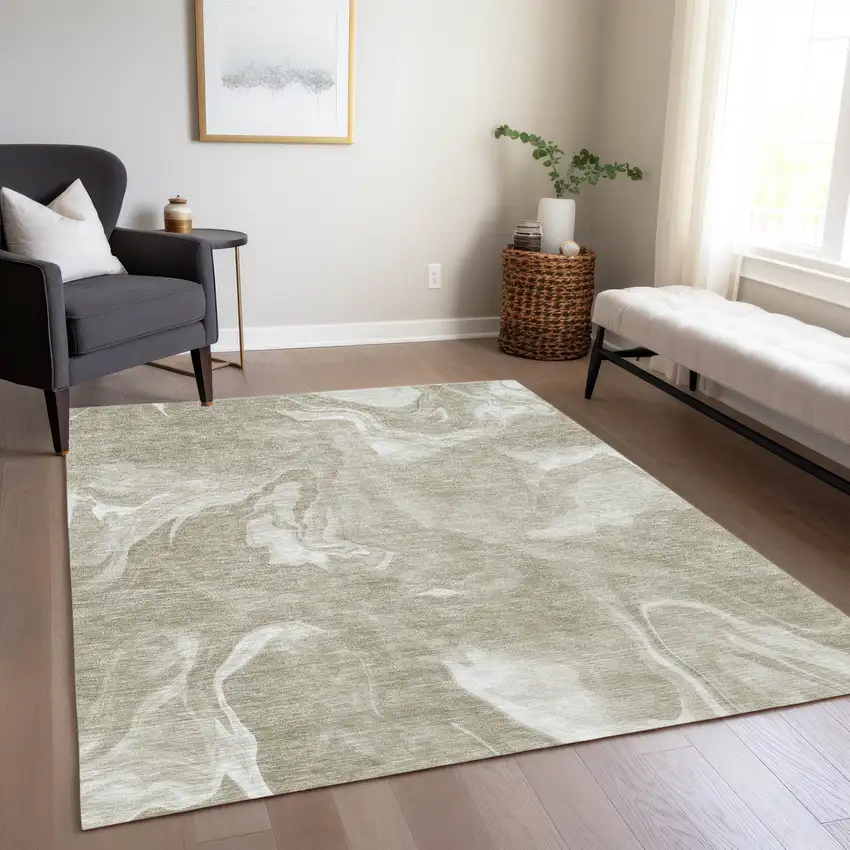 Taupe And Beige Abstract Washable Indoor Outdoor Area Rug Photo 9