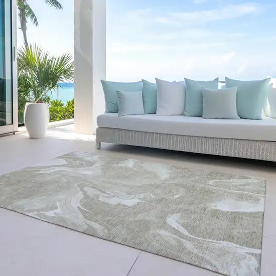 Taupe And Beige Abstract Washable Indoor Outdoor Area Rug Photo 7