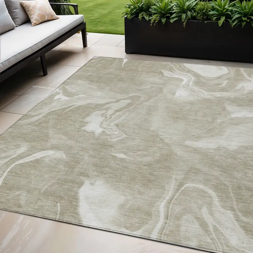 Taupe And Beige Abstract Washable Indoor Outdoor Area Rug Photo 1