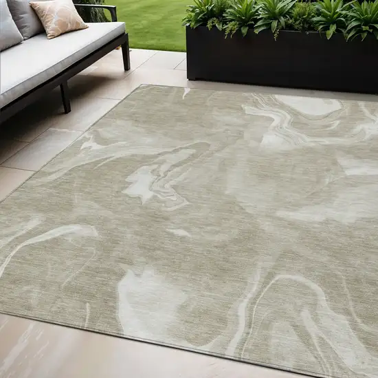 Taupe And Beige Abstract Washable Indoor Outdoor Area Rug Photo 1