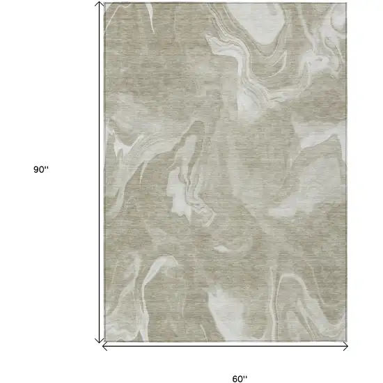Taupe And Beige Abstract Washable Indoor Outdoor Area Rug Photo 3