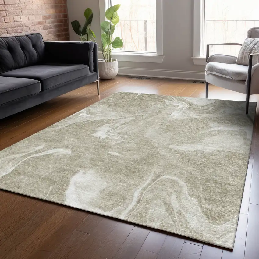 Taupe And Beige Abstract Washable Indoor Outdoor Area Rug Photo 9