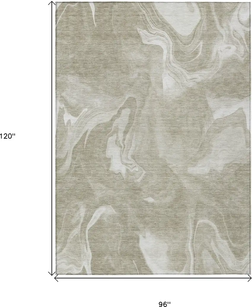 Taupe And Beige Abstract Washable Indoor Outdoor Area Rug Photo 3