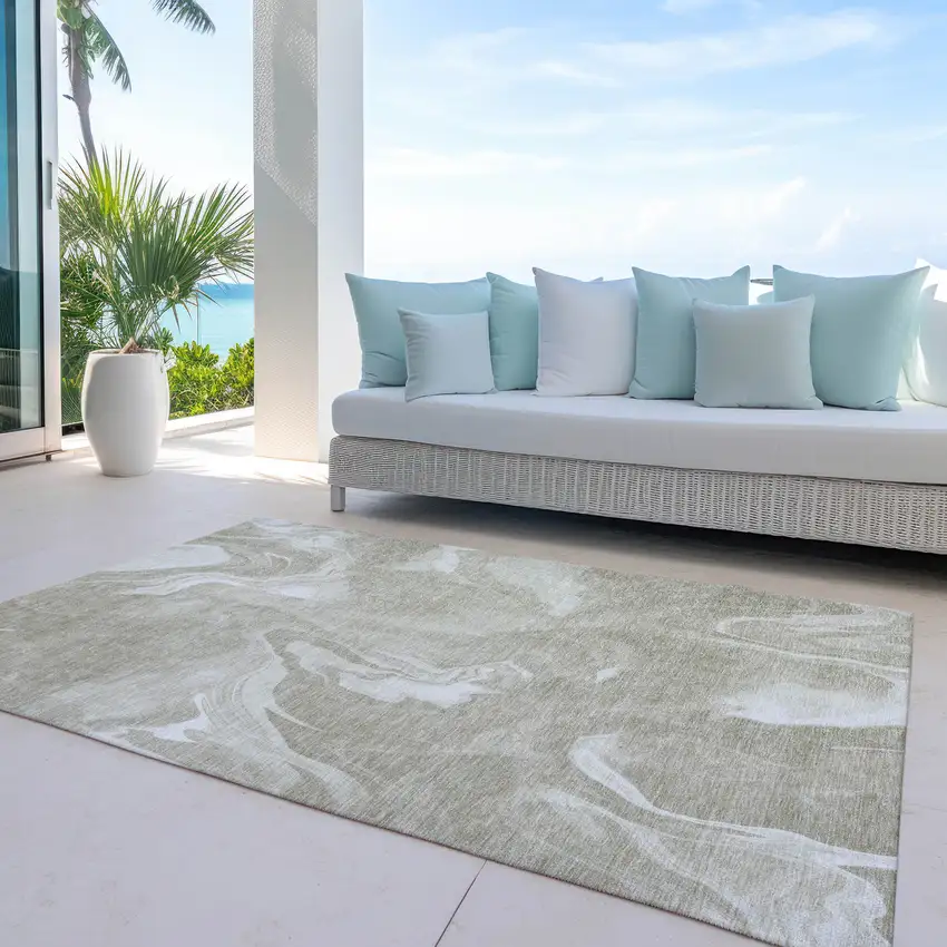 Taupe And Beige Abstract Washable Indoor Outdoor Area Rug Photo 8