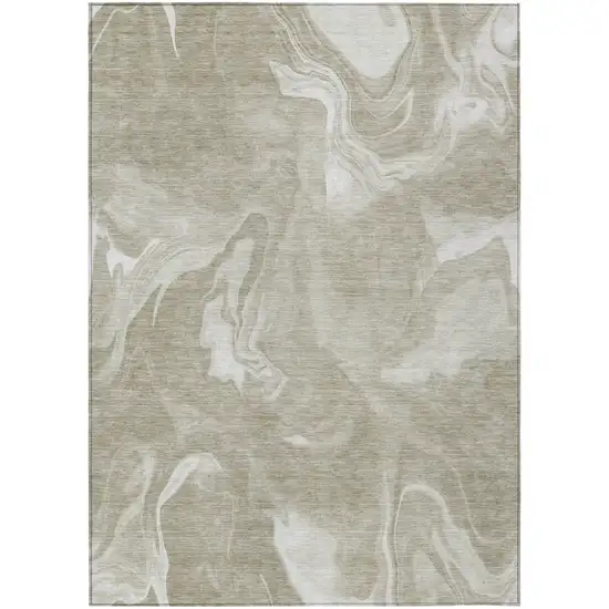 Taupe And Beige Abstract Washable Indoor Outdoor Area Rug Photo 2