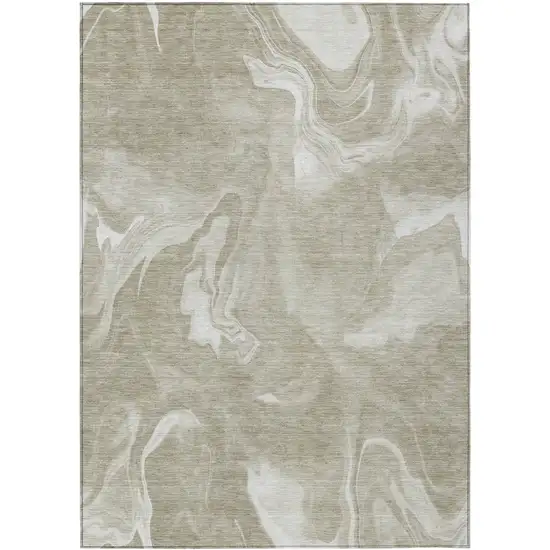 Taupe And Beige Abstract Washable Indoor Outdoor Area Rug Photo 2
