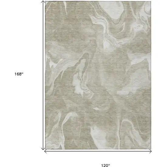 Taupe And Beige Abstract Washable Indoor Outdoor Area Rug Photo 3