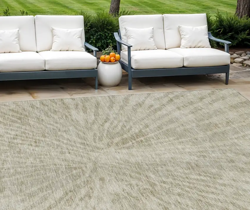 Taupe And Beige Abstract Washable Indoor Outdoor Area Rug Photo 1