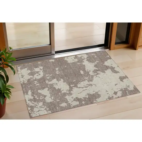 Taupe And Beige Abstract Washable Indoor Outdoor Area Rug Photo 1