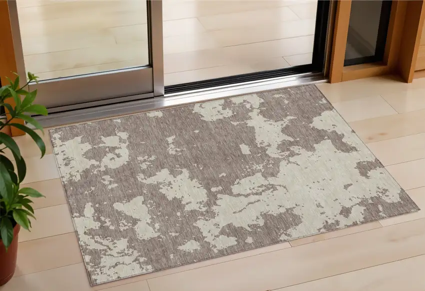 Taupe And Beige Abstract Washable Indoor Outdoor Area Rug Photo 1