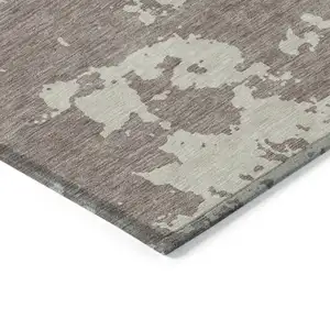 Photo of Taupe And Beige Abstract Washable Indoor Outdoor Area Rug