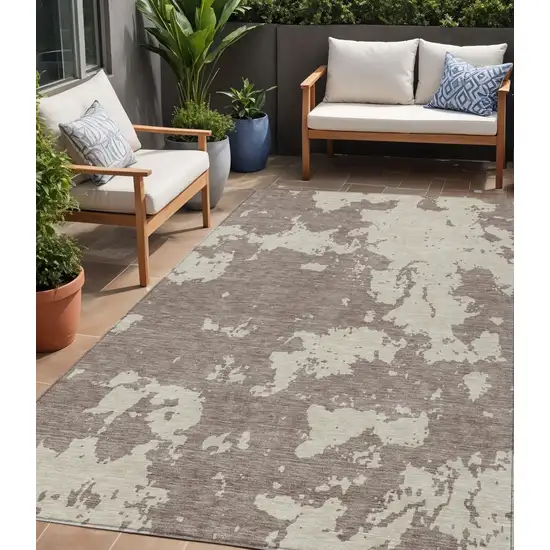 Taupe And Beige Abstract Washable Indoor Outdoor Area Rug Photo 1