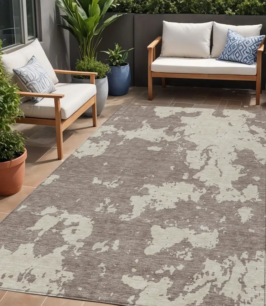 Taupe And Beige Abstract Washable Indoor Outdoor Area Rug Photo 1