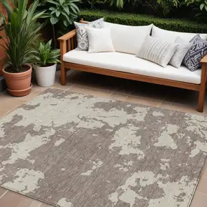 Photo of Taupe And Beige Abstract Washable Indoor Outdoor Area Rug