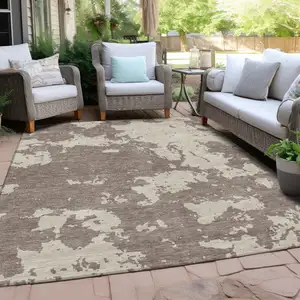 Photo of Taupe And Beige Abstract Washable Indoor Outdoor Area Rug