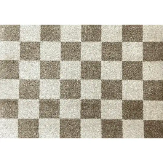 Taupe And Beige Checkered Washable Area Rug With UV Protection Photo 2