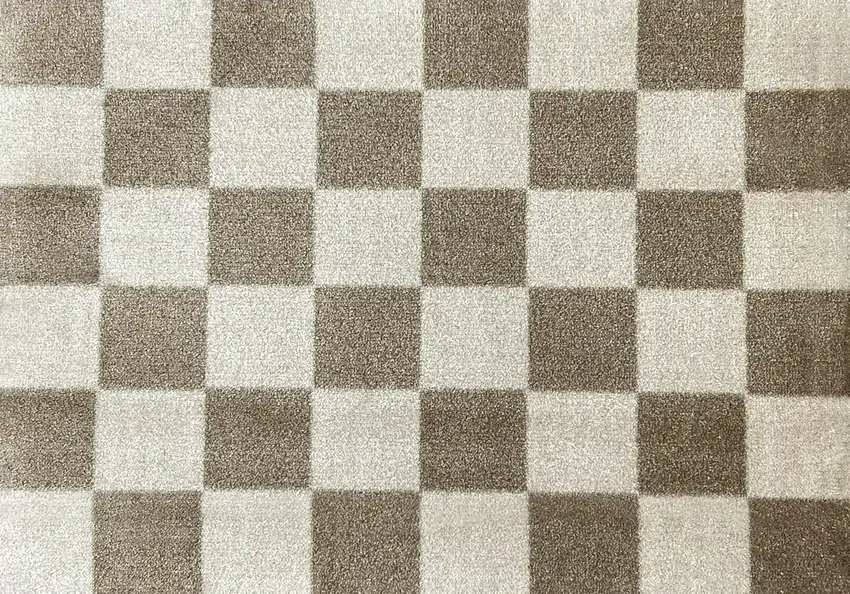 Taupe And Beige Checkered Washable Area Rug With UV Protection Photo 2