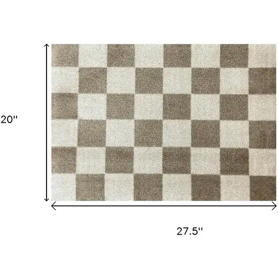Taupe And Beige Checkered Washable Area Rug With UV Protection Photo 5