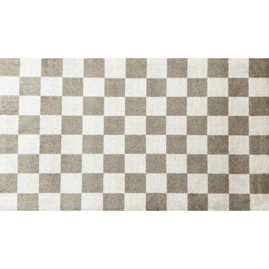 Taupe And Beige Checkered Washable Area Rug With UV Protection Photo 2