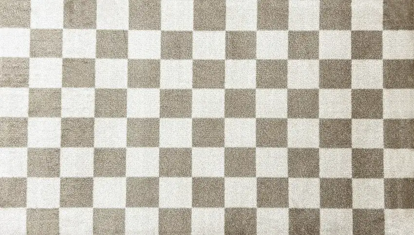 Taupe And Beige Checkered Washable Area Rug With UV Protection Photo 2