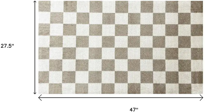 Taupe And Beige Checkered Washable Area Rug With UV Protection Photo 5