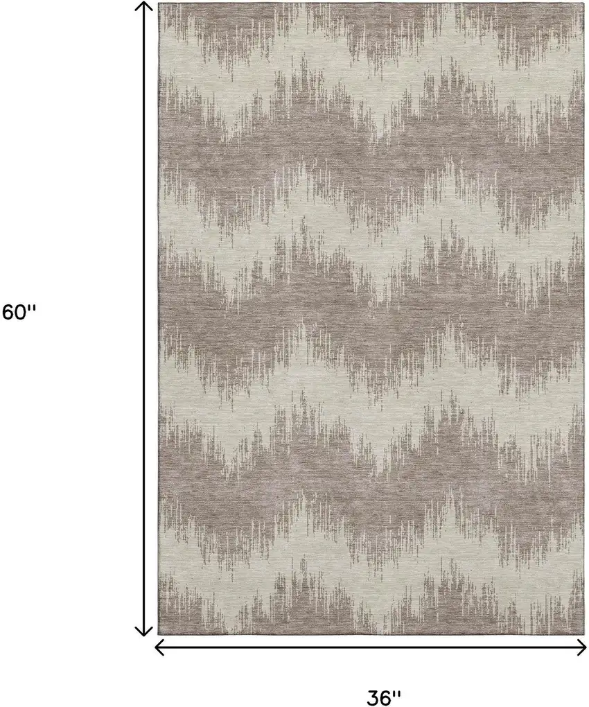 Taupe And Beige Chevron Washable Area Rug With UV Protection Photo 3