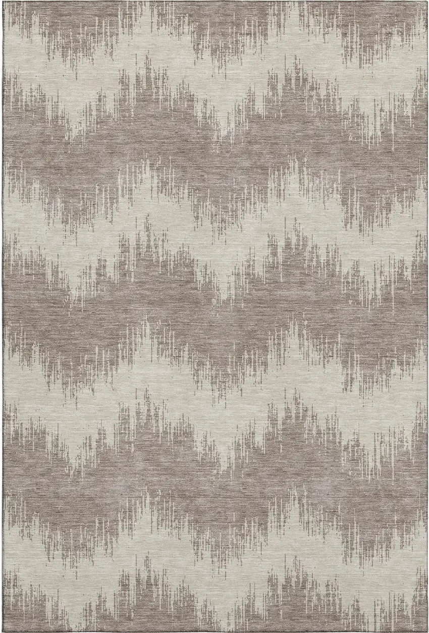 Taupe And Beige Chevron Washable Area Rug With UV Protection Photo 1