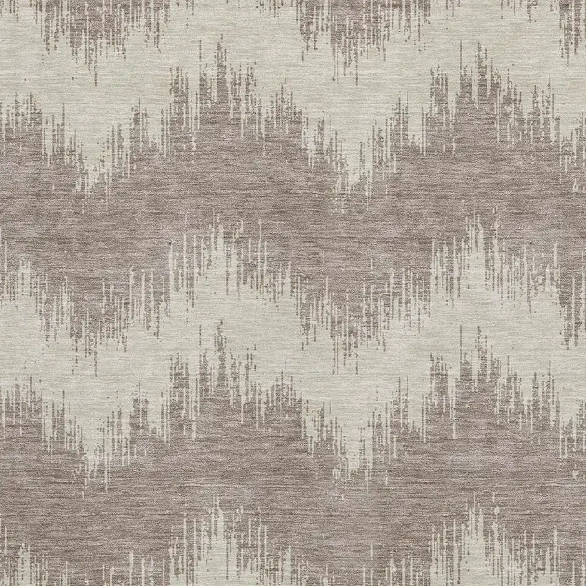 Taupe And Beige Chevron Washable Area Rug With UV Protection Photo 3