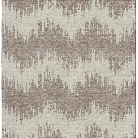 Taupe And Beige Chevron Washable Area Rug With UV Protection Photo 3