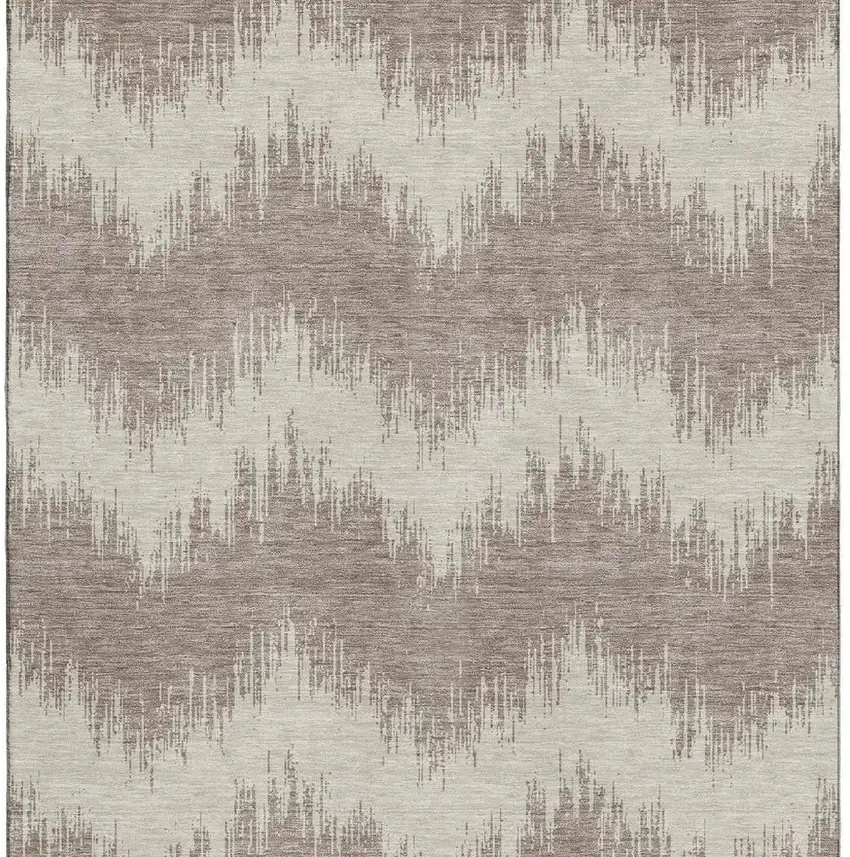 Taupe And Beige Chevron Washable Area Rug With UV Protection Photo 3