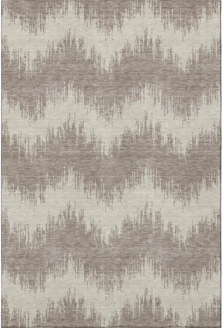 Taupe And Beige Chevron Washable Area Rug With UV Protection Photo 4