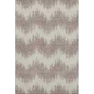 Photo of Taupe And Beige Chevron Washable Area Rug With UV Protection