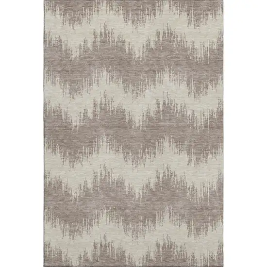 Taupe And Beige Chevron Washable Area Rug With UV Protection Photo 1