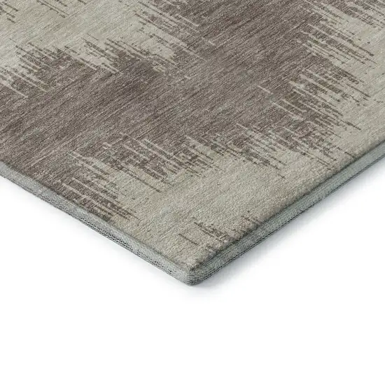 Taupe And Beige Chevron Washable Area Rug With UV Protection Photo 8
