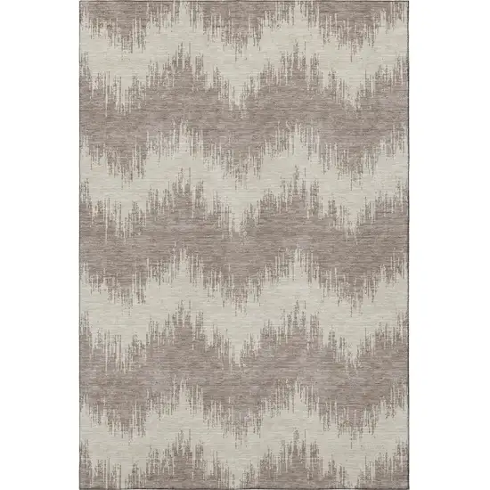 Taupe And Beige Chevron Washable Area Rug With UV Protection Photo 4